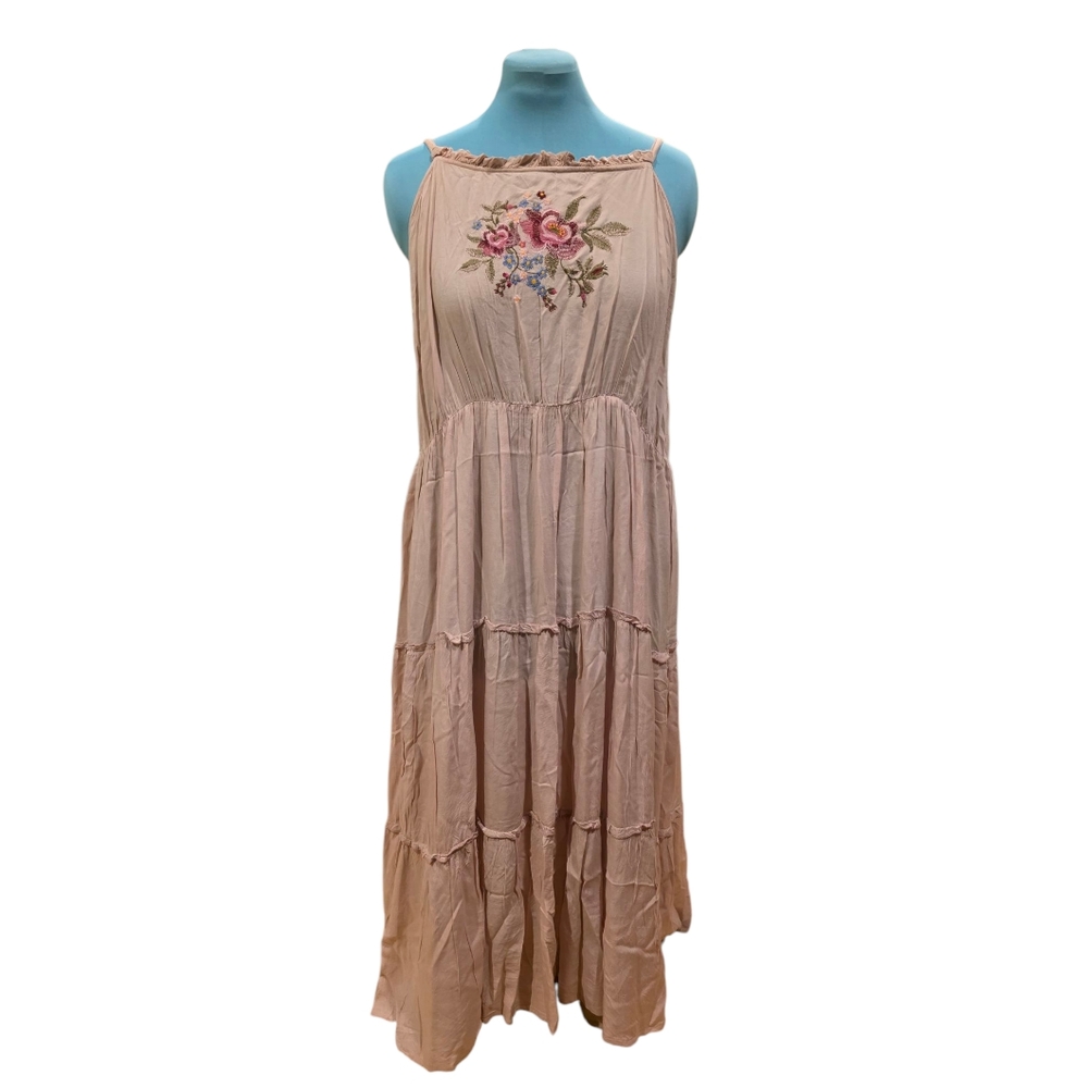 Feathers - 3X - Dusty Pink - Sleeveless Dress with Adjustable Straps